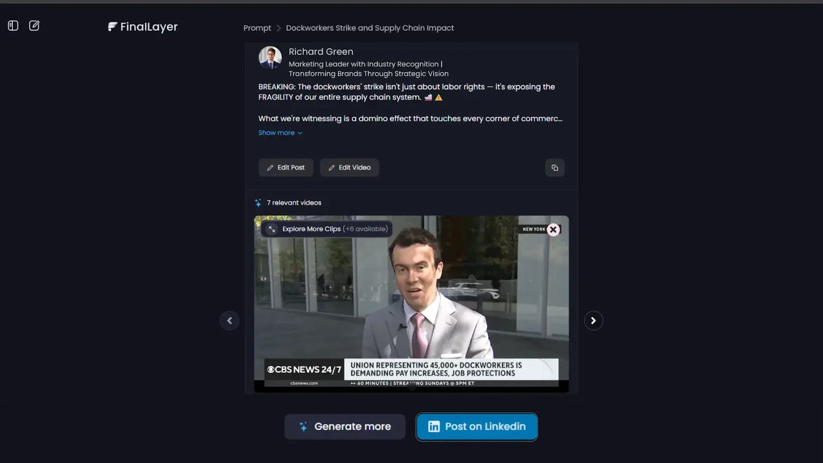 Finallayer ai agent for making LinkedIn post