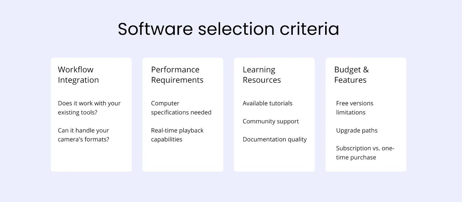 Software selection criteria