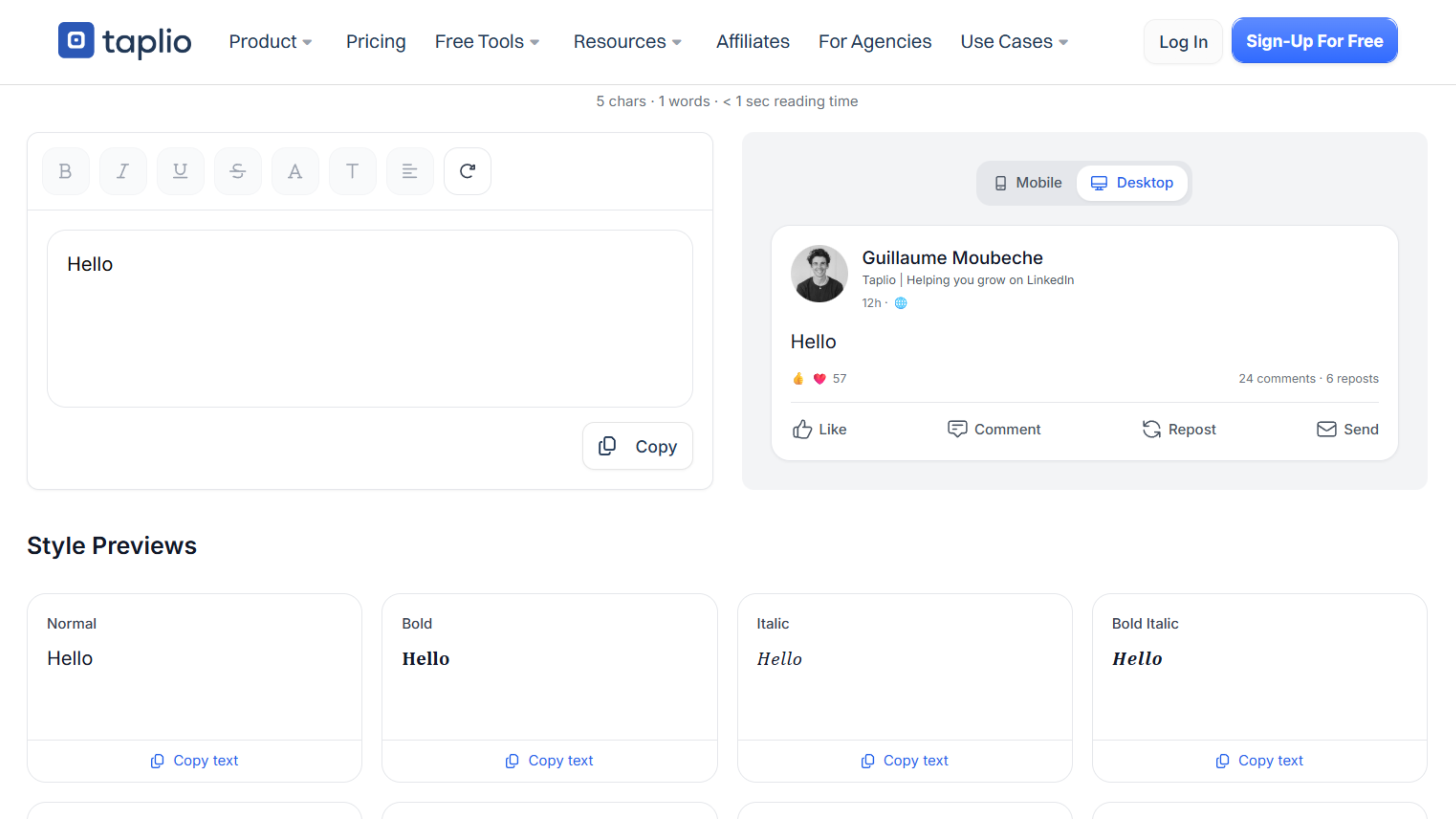 Taplio Taplio text Formatter preview