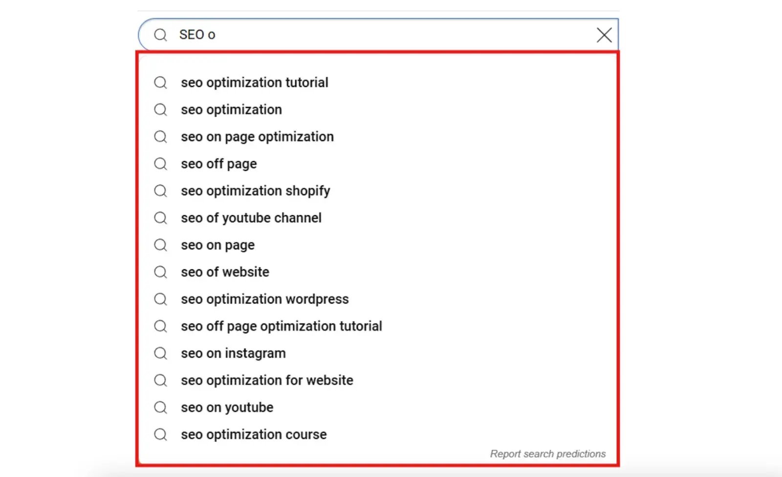 Screenshot of YouTube search bar