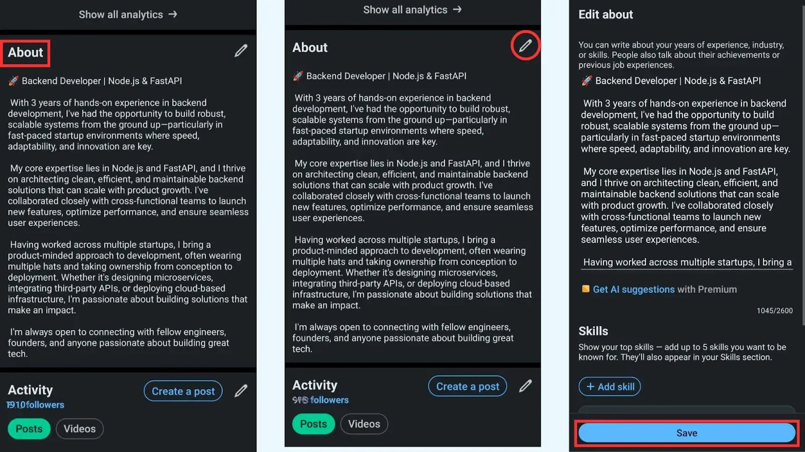Editing interface of summary