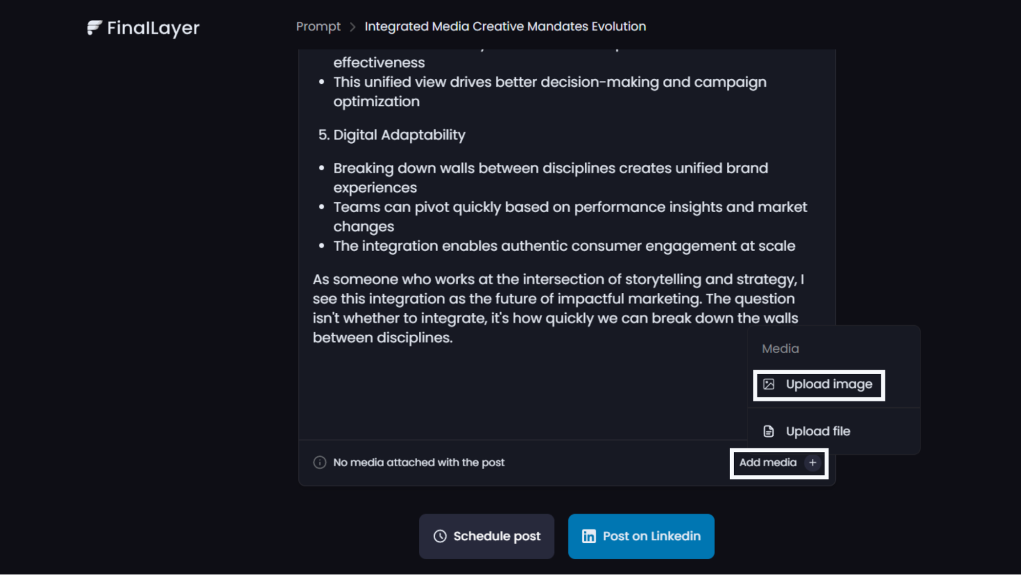 Post generation interface