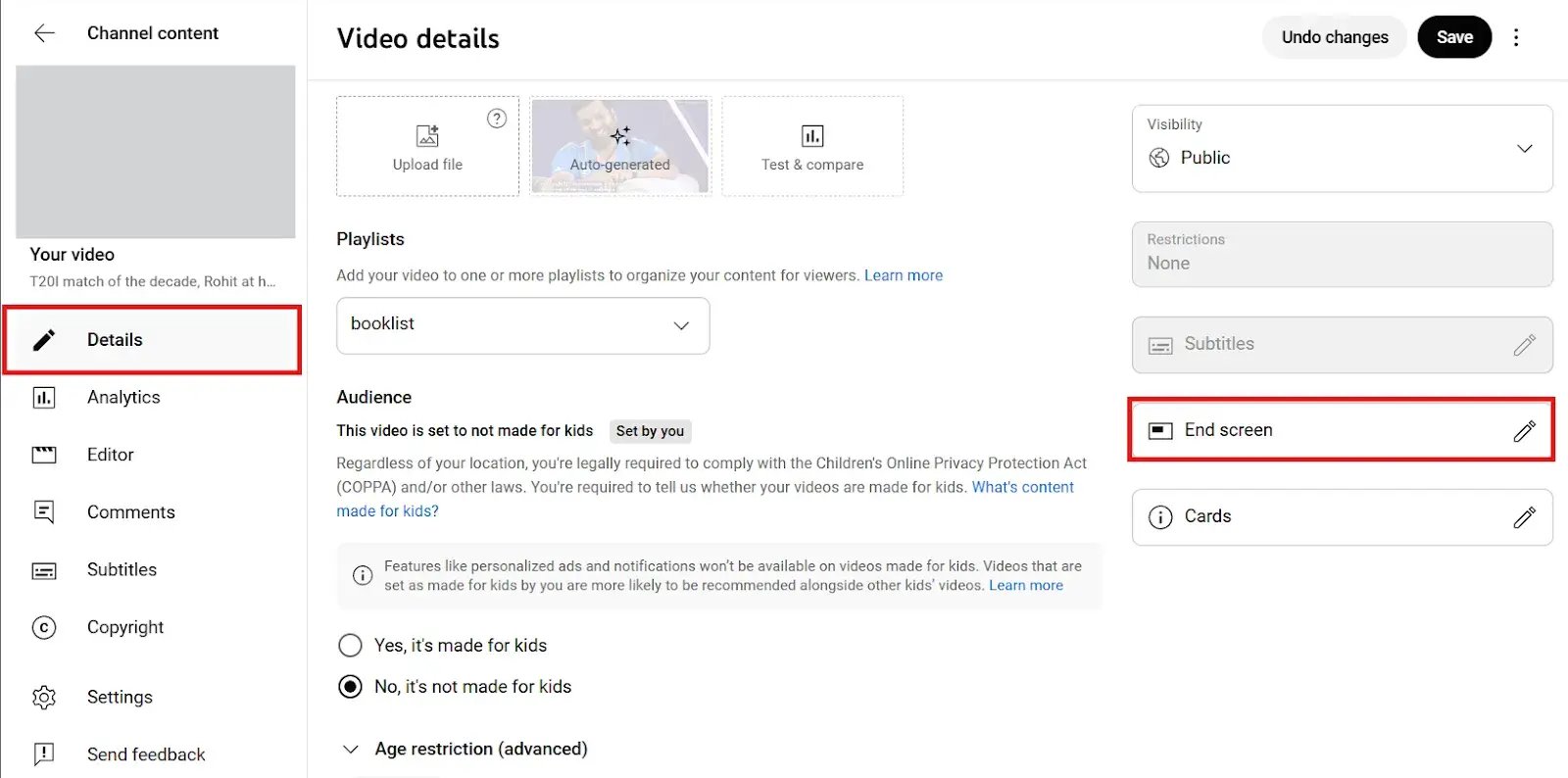 YouTube Studio interface