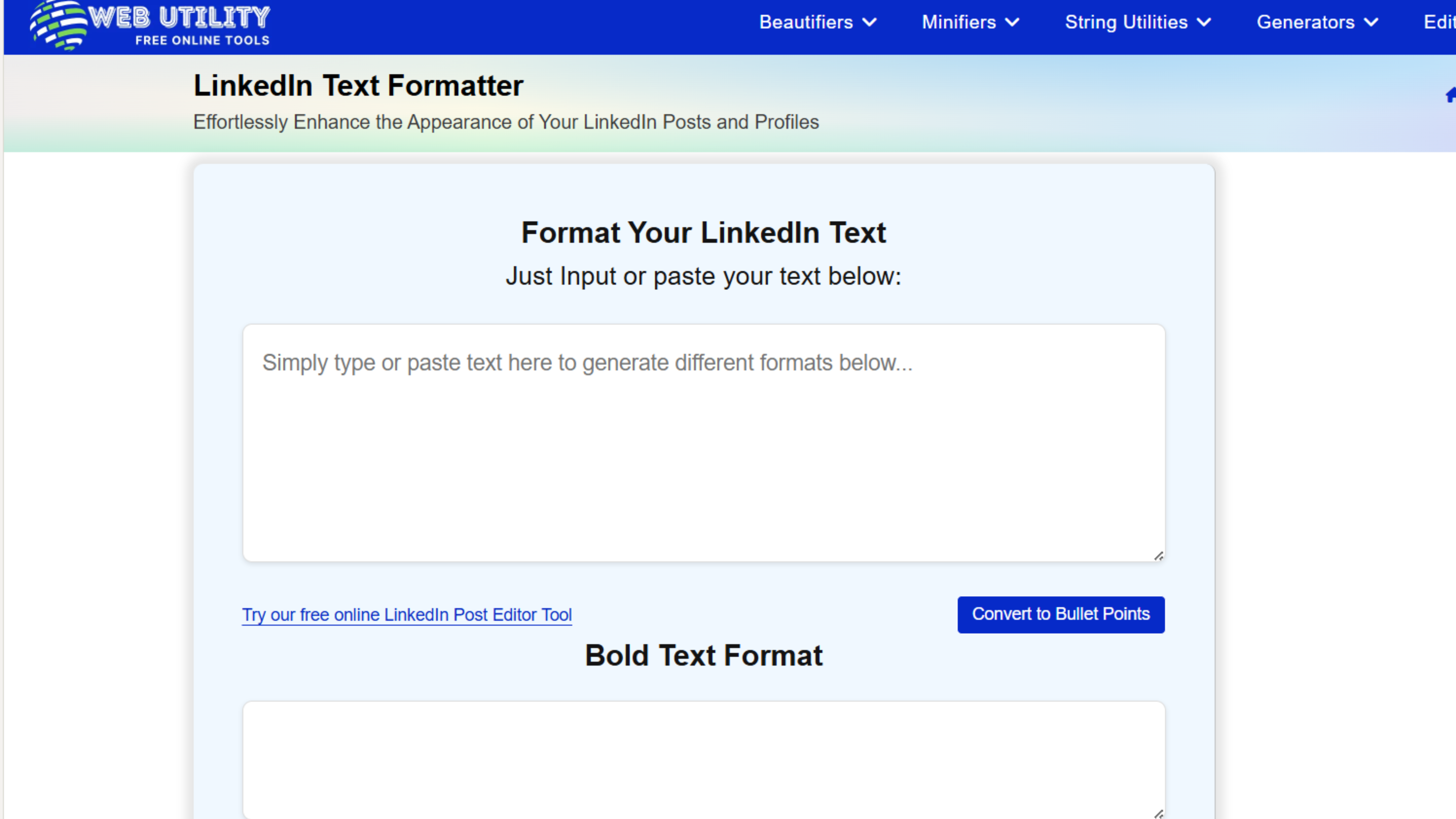 Web utitlity Web utility text Formatter preview