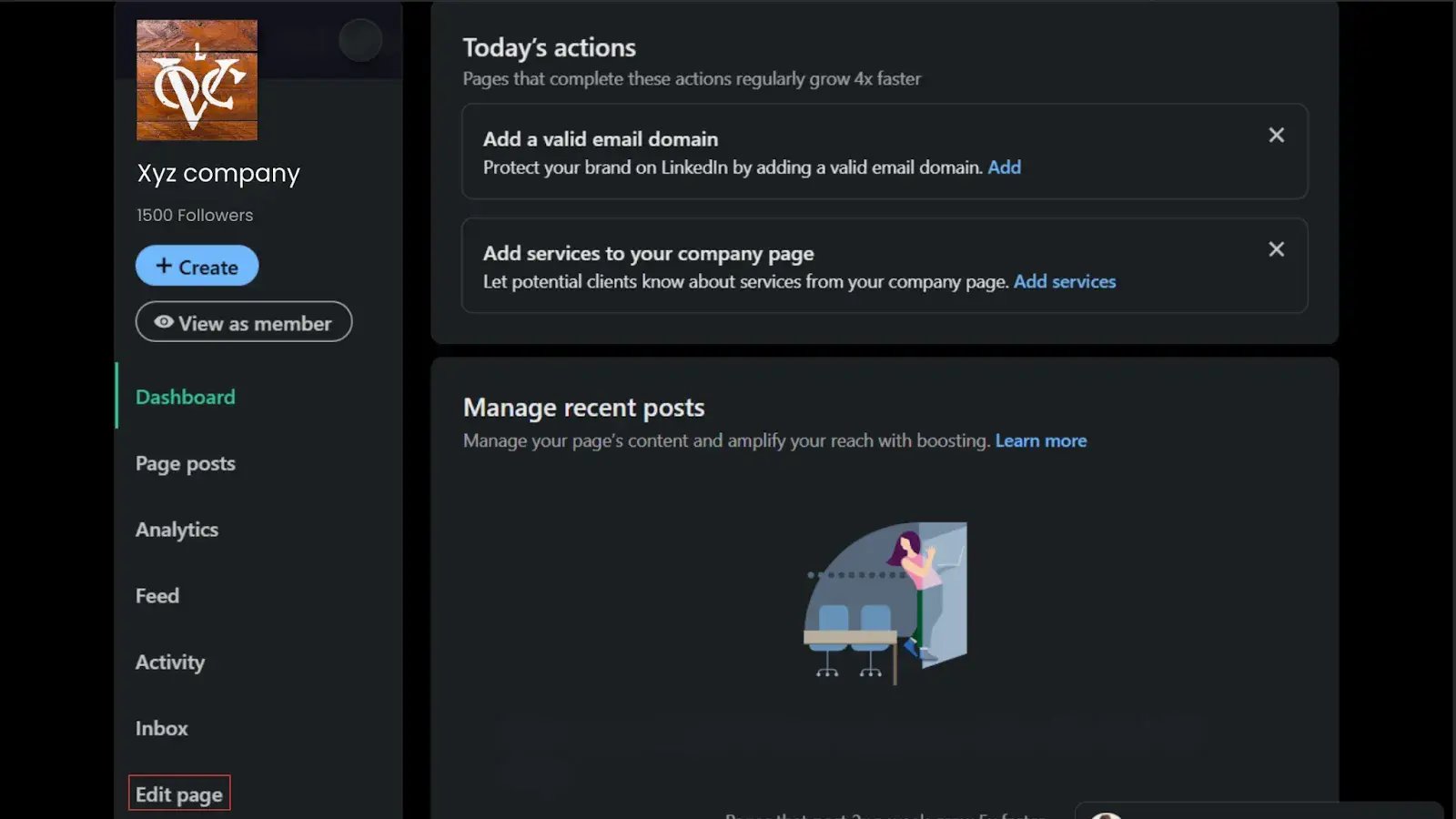 Edit page option.