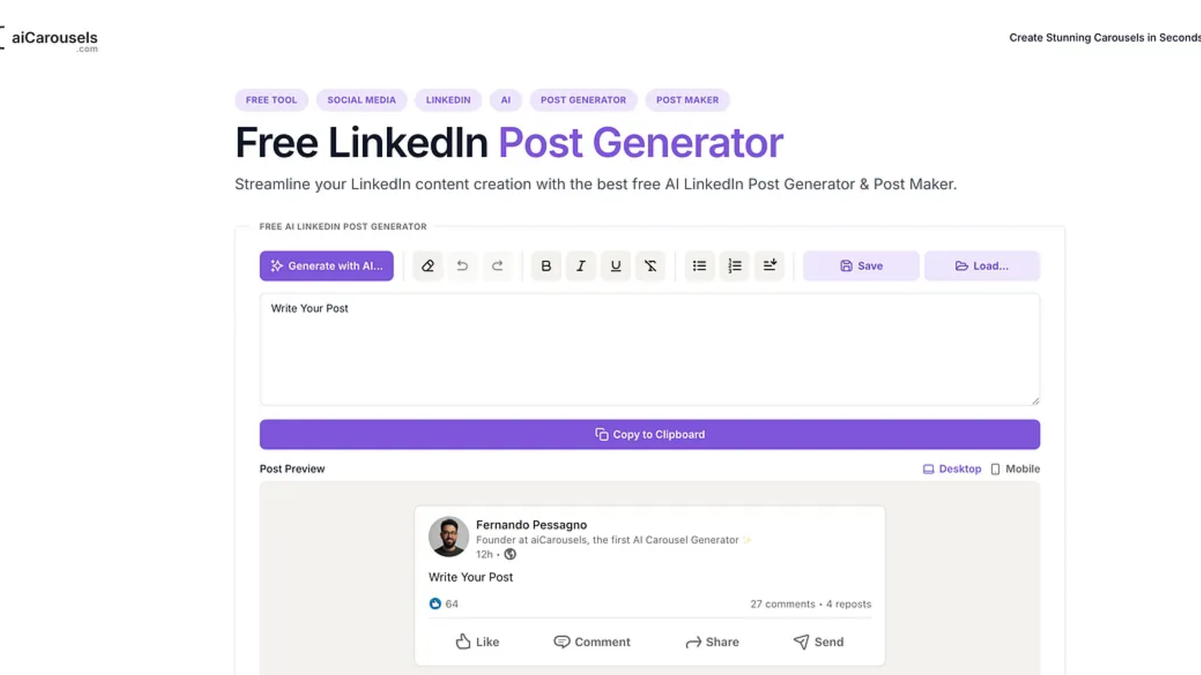 AI Carousel AI Carousel dashboard preview