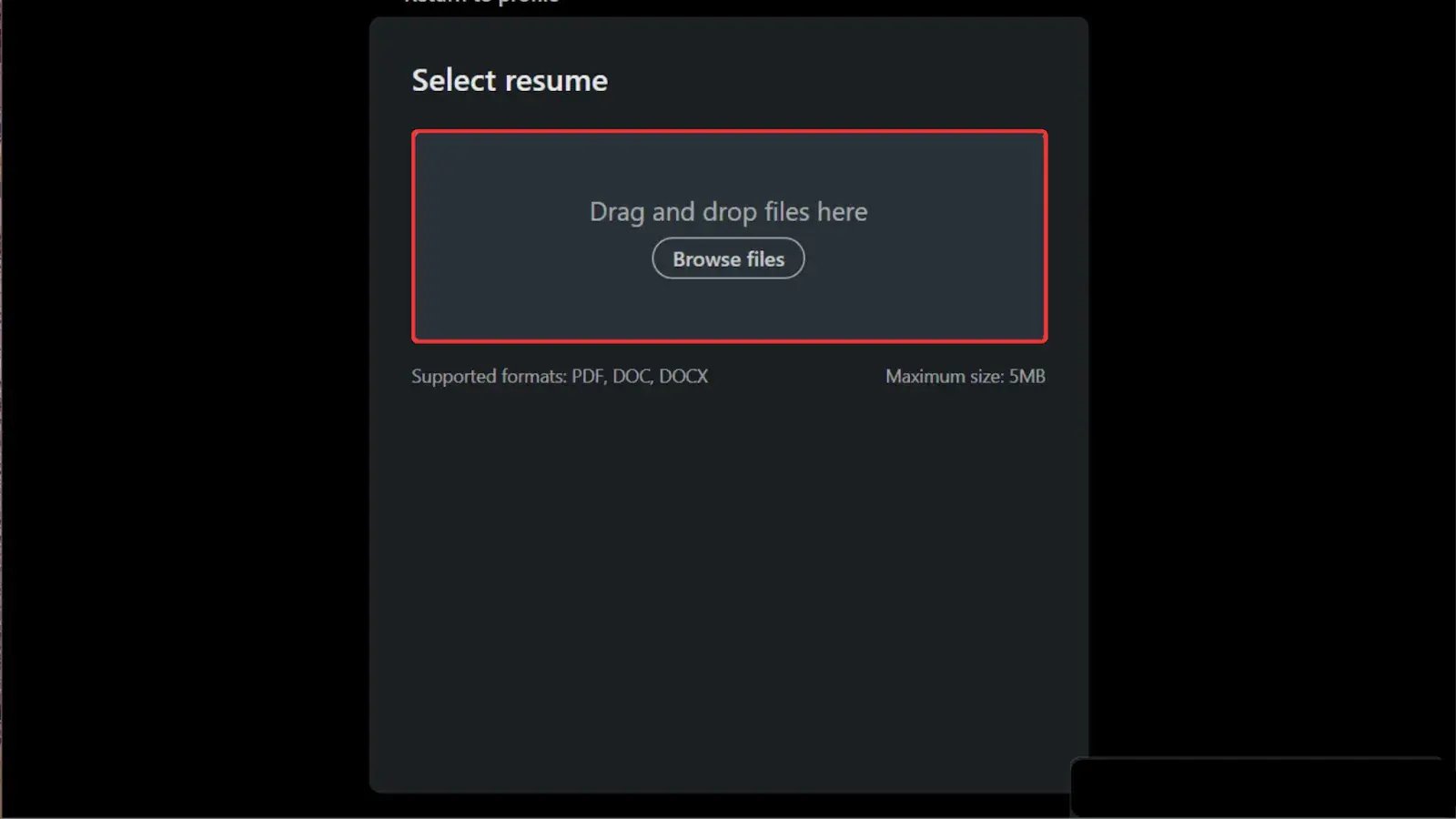Upload resume.