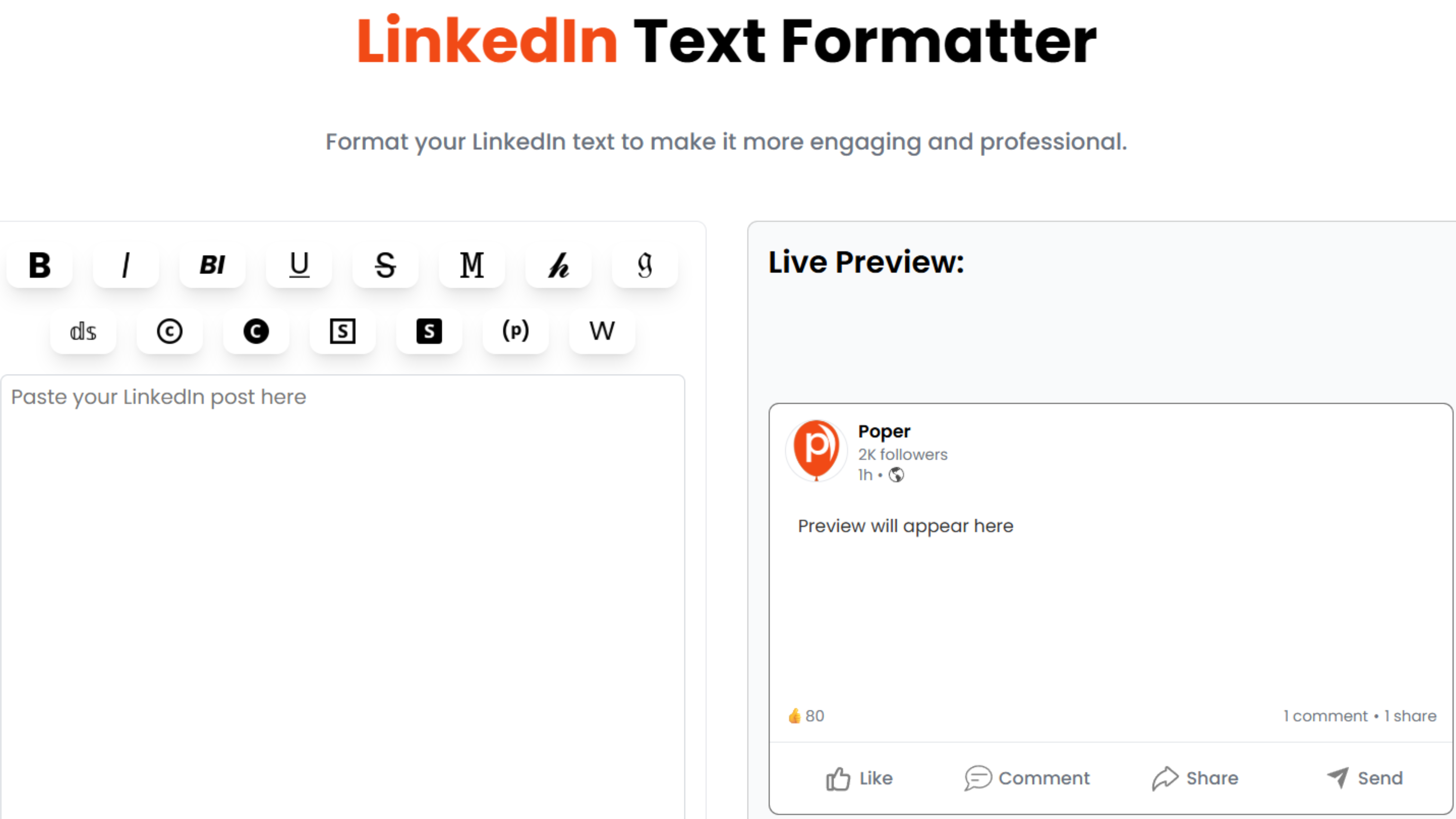 Poper Poper text Formatter preview