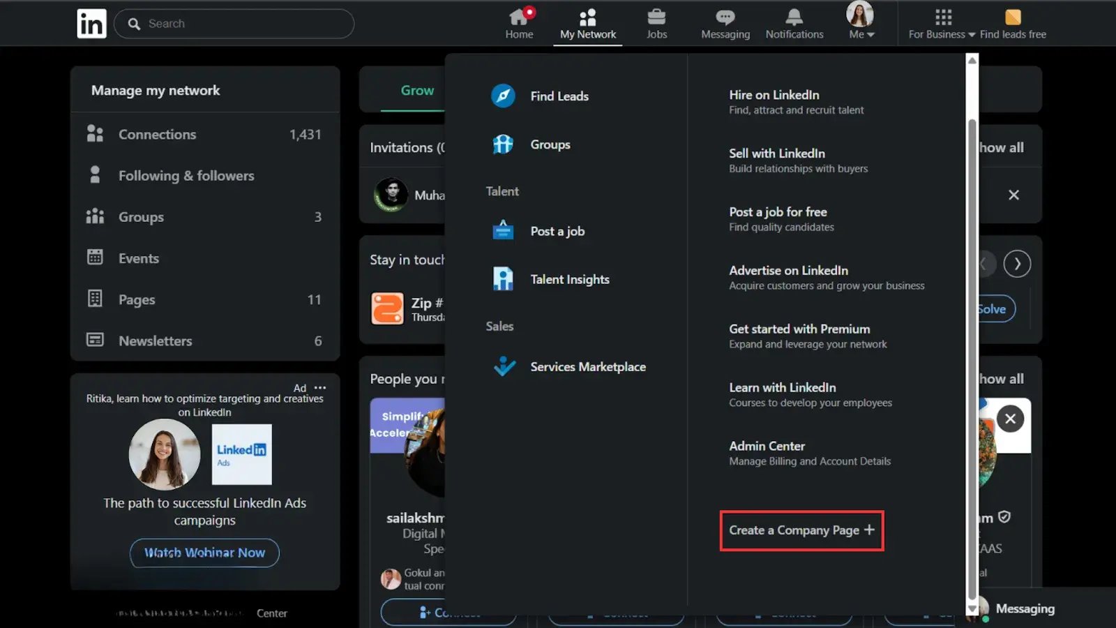 Create a company page