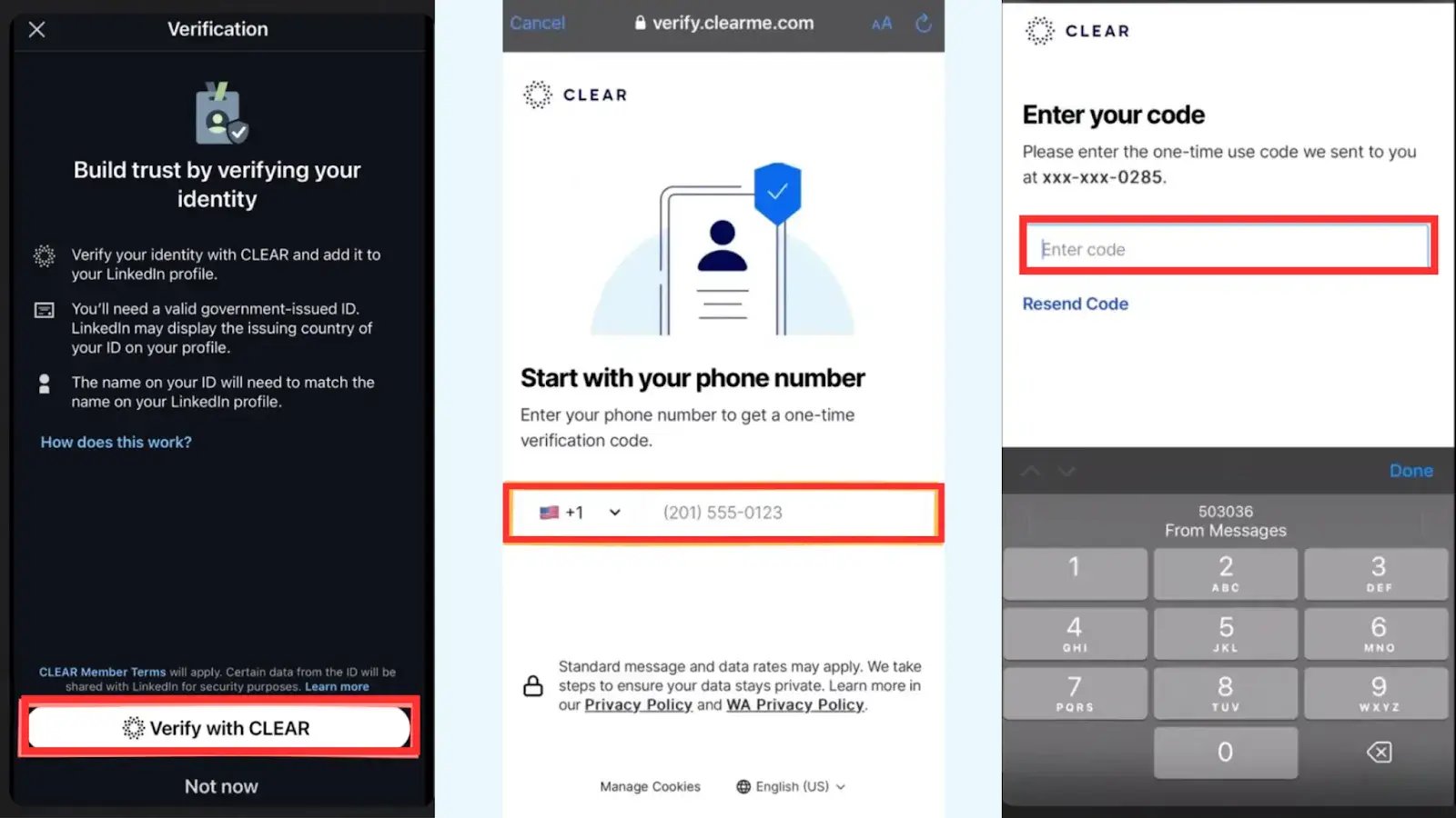 The interface for verification.