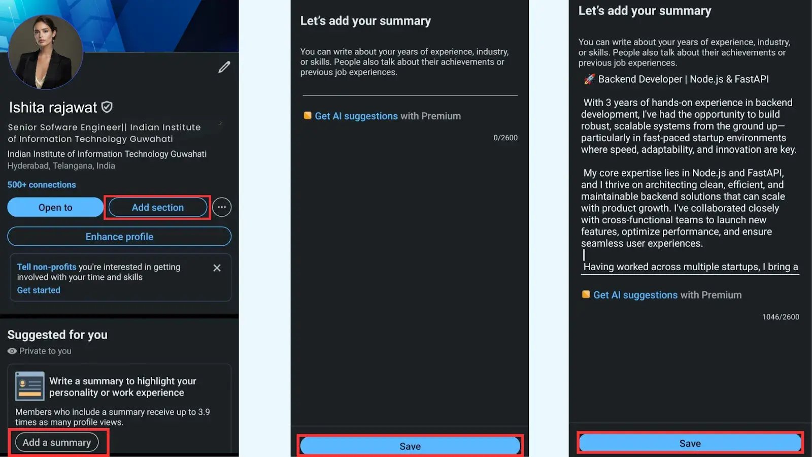 Initial navigation to summary