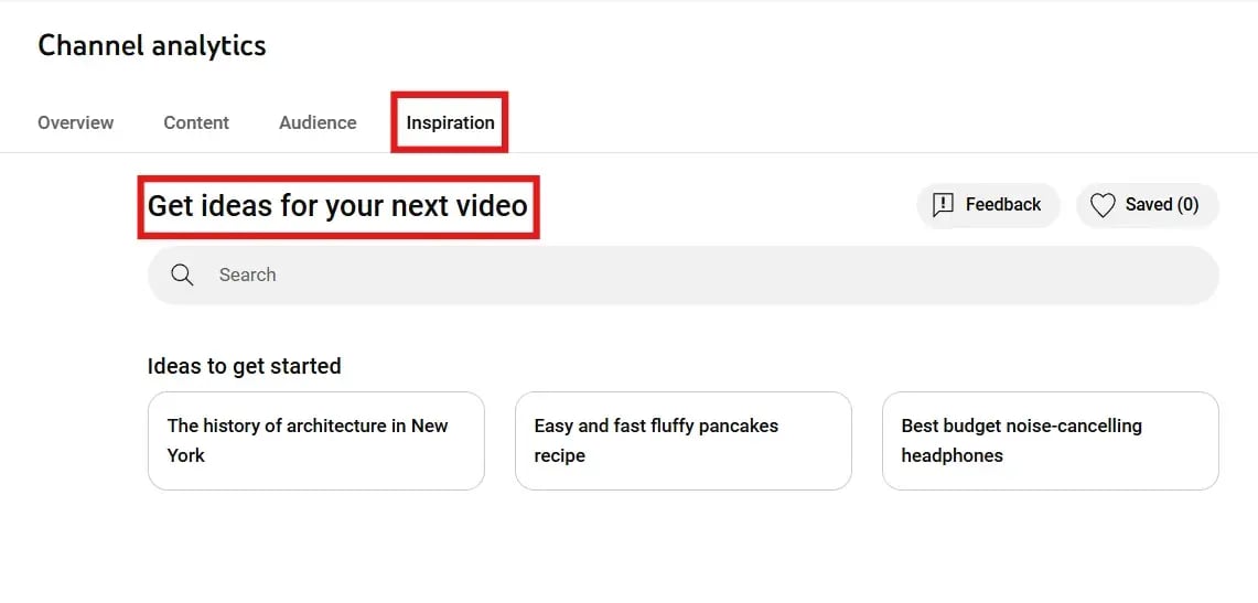 Inspiration tab in YouTube Analytics