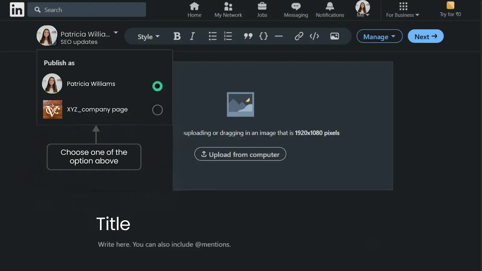 Publish as option.