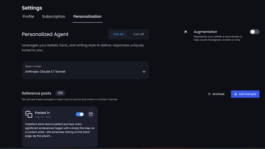 Personalize agent